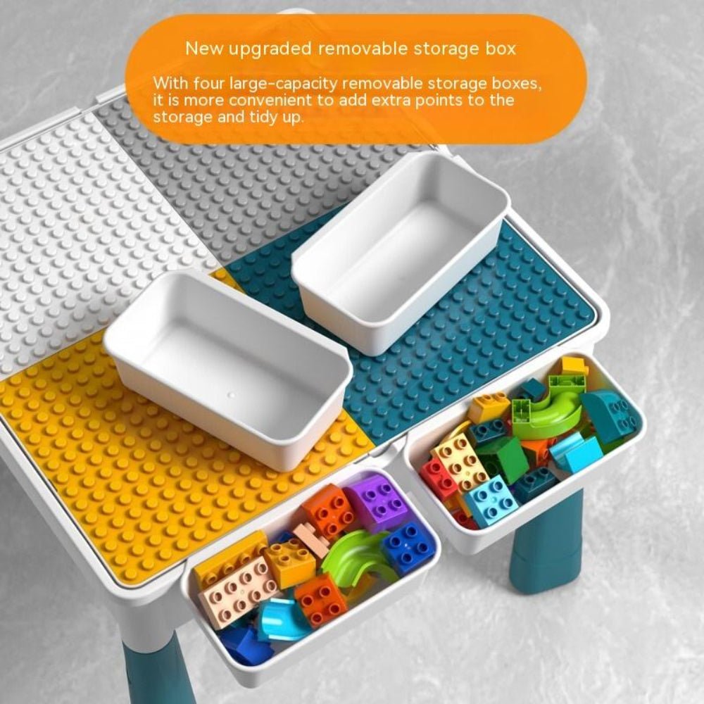 6-in-1 Multifunctional Dinosaur Block Table with Ball Track – 104 Pcs