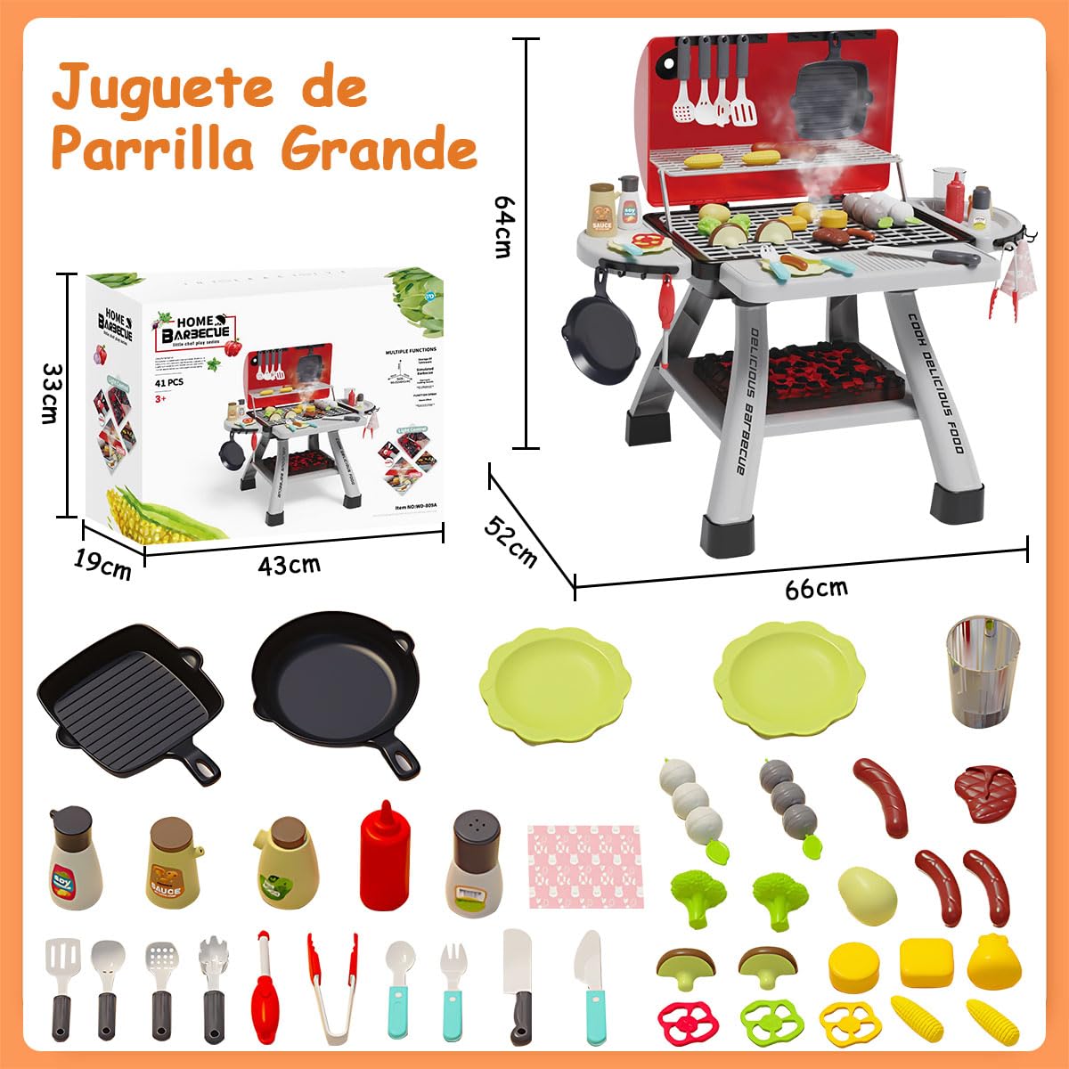 Kids BBQ Grill Set – 41 Pcs With Smoke & Lights