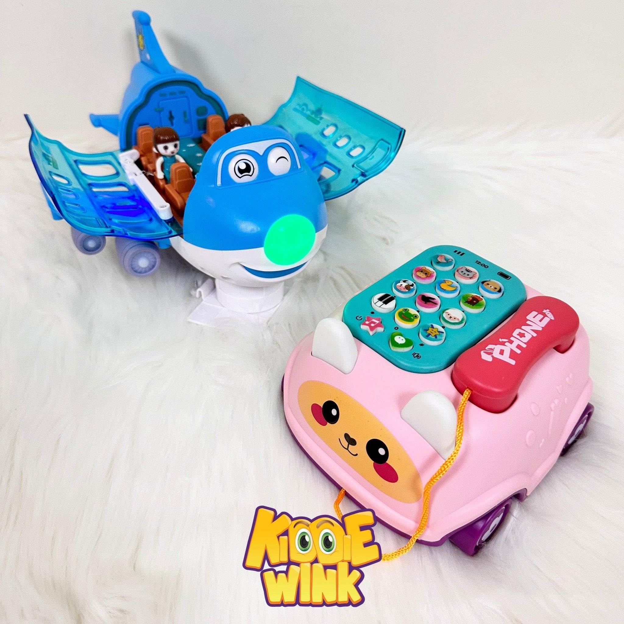 360° Rotating Gear Airplane & Music Telephone Car For Kids