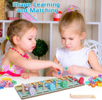 Kids Wooden Shape Puzzle Counting Fishing Game