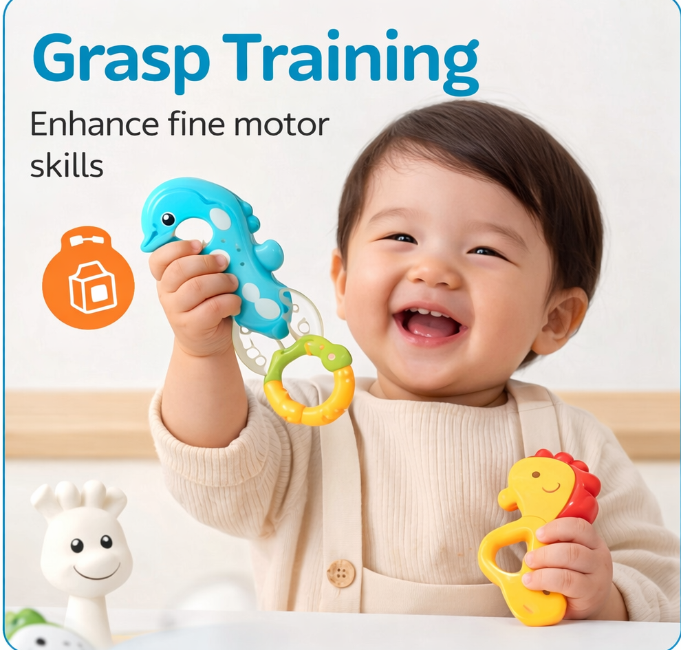 Baby Soft Silicone Teether & Rattle Set (Pack of 12)
