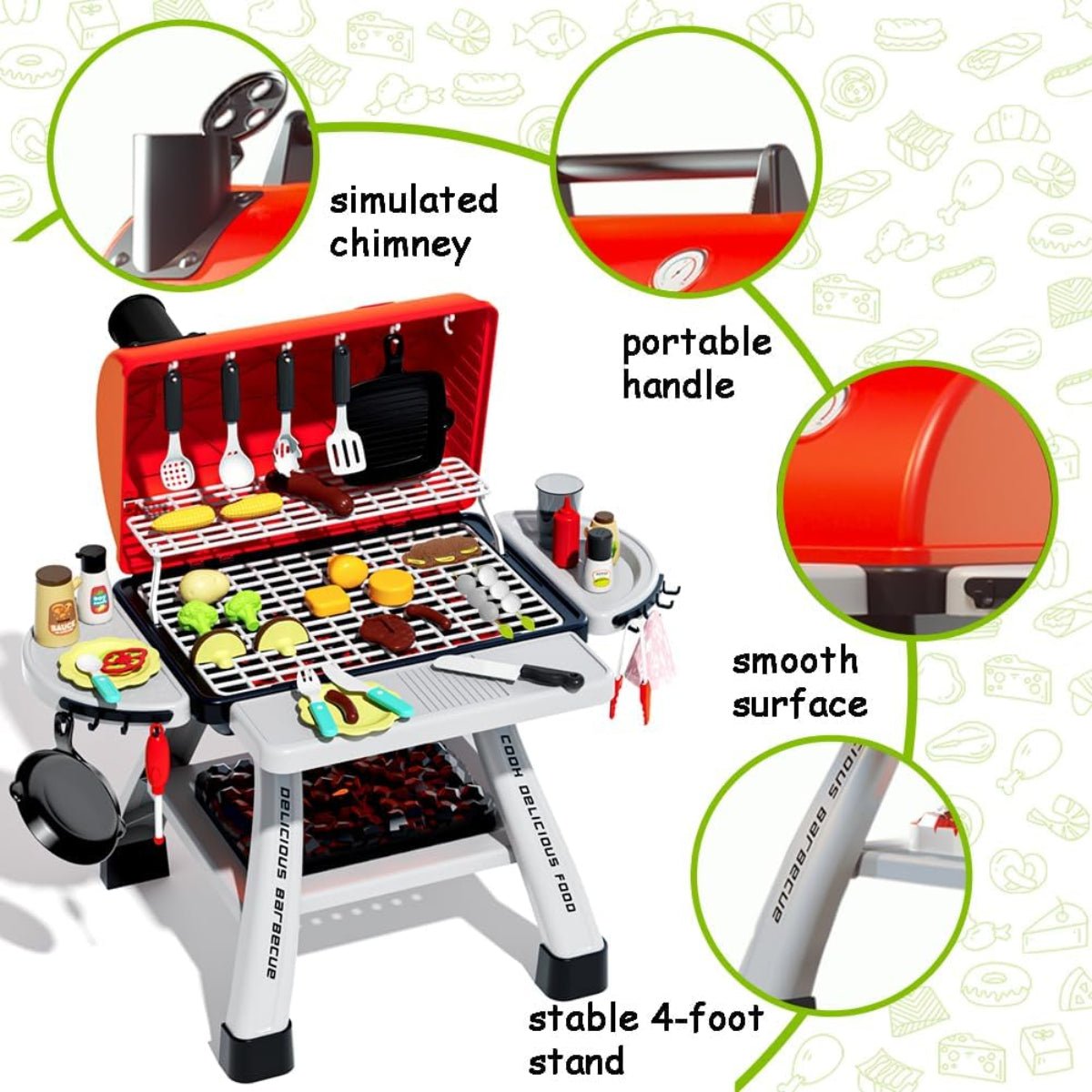 Kids BBQ Grill Set – 41 Pcs With Smoke & Lights
