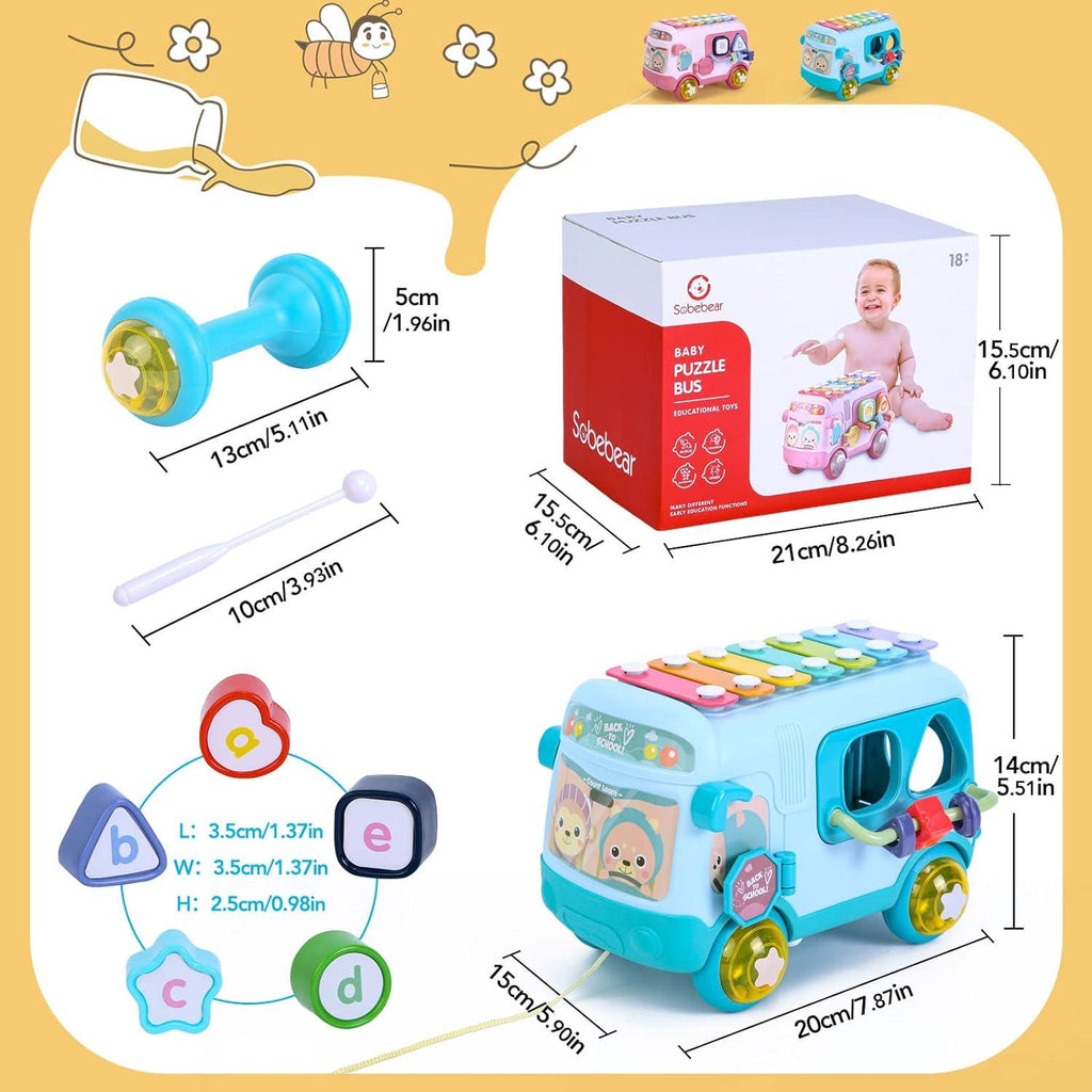 Montessori Cute Bear Baby Musical Bus Toy