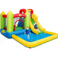 Costzon Inflatable Bounce House, Kids Water Slide with Climbing Wall, Jumping Area, Plash Pool, Including Oxford Carry Bag, Repairing Kit, Stakes, Hose (Without Blower)