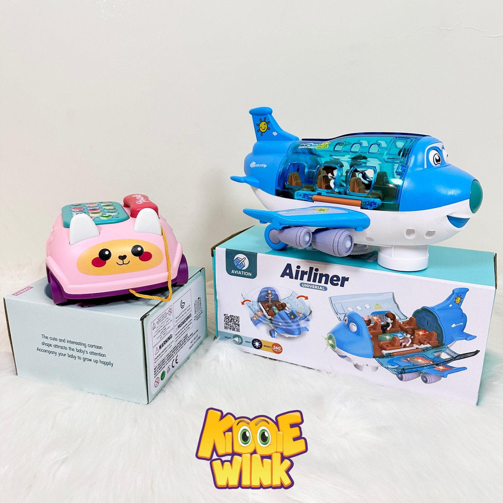 360° Rotating Gear Airplane & Music Telephone Car For Kids