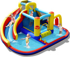 BOUNTECH Inflatable Water Slide, 6-in-1 Kids Water Park Jump Castle with 2 Splash Pools, Boxing, Water Slides Inflatables for Kids, Blow up Backyard Party Outdoor Water Slide Bounce House with Blower