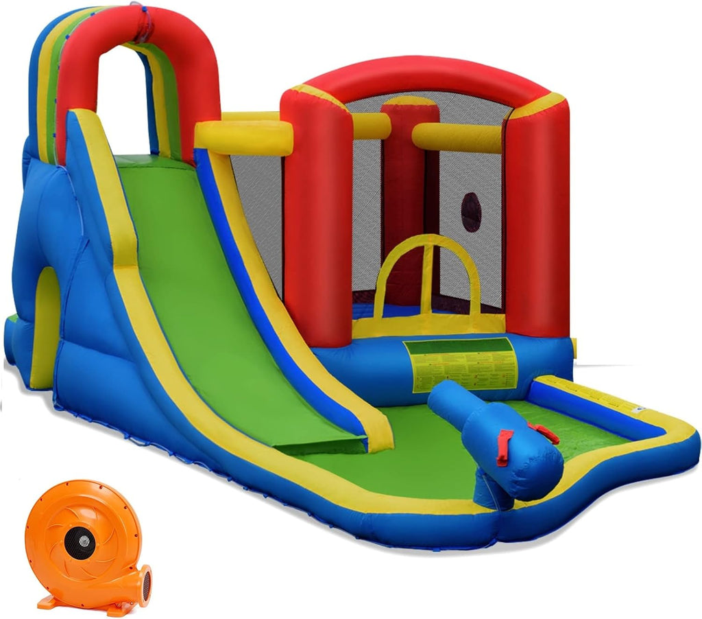 BOUNTECH Inflatable Water Slide, 6-in-1 Kids Water Park Jump Castle with 2 Splash Pools, Boxing, Water Slides Inflatables for Kids, Blow up Backyard Party Outdoor Water Slide Bounce House with Blower
