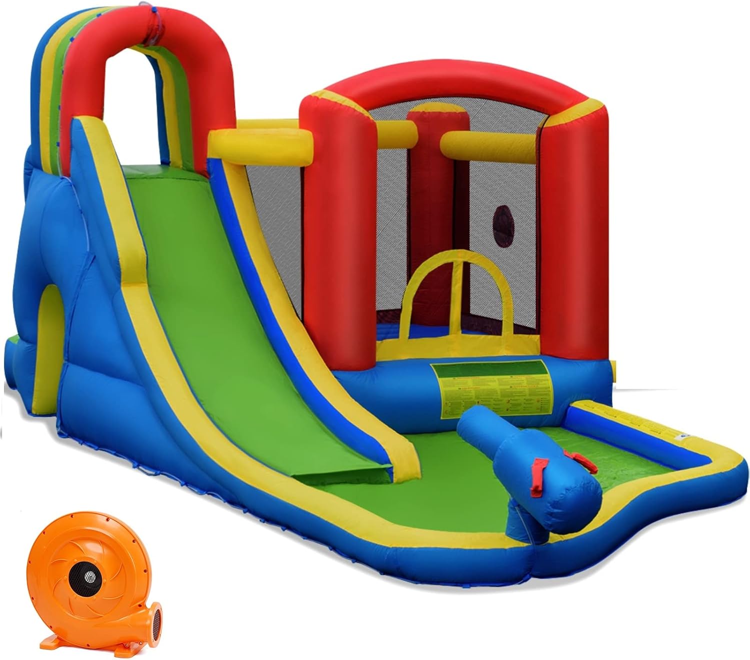 BOUNTECH Inflatable Water Slide, 6-in-1 Kids Water Park Jump Castle with 2 Splash Pools, Boxing, Water Slides Inflatables for Kids, Blow up Backyard Party Outdoor Water Slide Bounce House with Blower