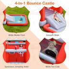 HONEY JOY Inflatable Water Slide, 4 in 1 Fire Truck Water Park Jumping Bounce House Wet Dry Combo with Splash Pool, Basketball Hoop, Inflatable Ball, Cab, Water Slides for Backyard (with 680W Blower)