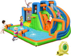 BOUNTECH Inflatable Water Slide, 6-in-1 Kids Water Park Jump Castle with 2 Splash Pools, Boxing, Water Slides Inflatables for Kids, Blow up Backyard Party Outdoor Water Slide Bounce House with Blower