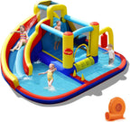 BOUNTECH Inflatable Water Slide, 6-in-1 Kids Water Park Jump Castle with 2 Splash Pools, Boxing, Water Slides Inflatables for Kids, Blow up Backyard Party Outdoor Water Slide Bounce House with Blower