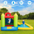 Costzon Inflatable Bounce House, Kids Water Slide with Climbing Wall, Jumping Area, Plash Pool, Including Oxford Carry Bag, Repairing Kit, Stakes, Hose (Without Blower)