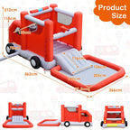HONEY JOY Inflatable Water Slide, 4 in 1 Fire Truck Water Park Jumping Bounce House Wet Dry Combo with Splash Pool, Basketball Hoop, Inflatable Ball, Cab, Water Slides for Backyard (with 680W Blower)