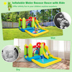 Costzon Inflatable Bounce House, Kids Water Slide with Climbing Wall, Jumping Area, Plash Pool, Including Oxford Carry Bag, Repairing Kit, Stakes, Hose (Without Blower)