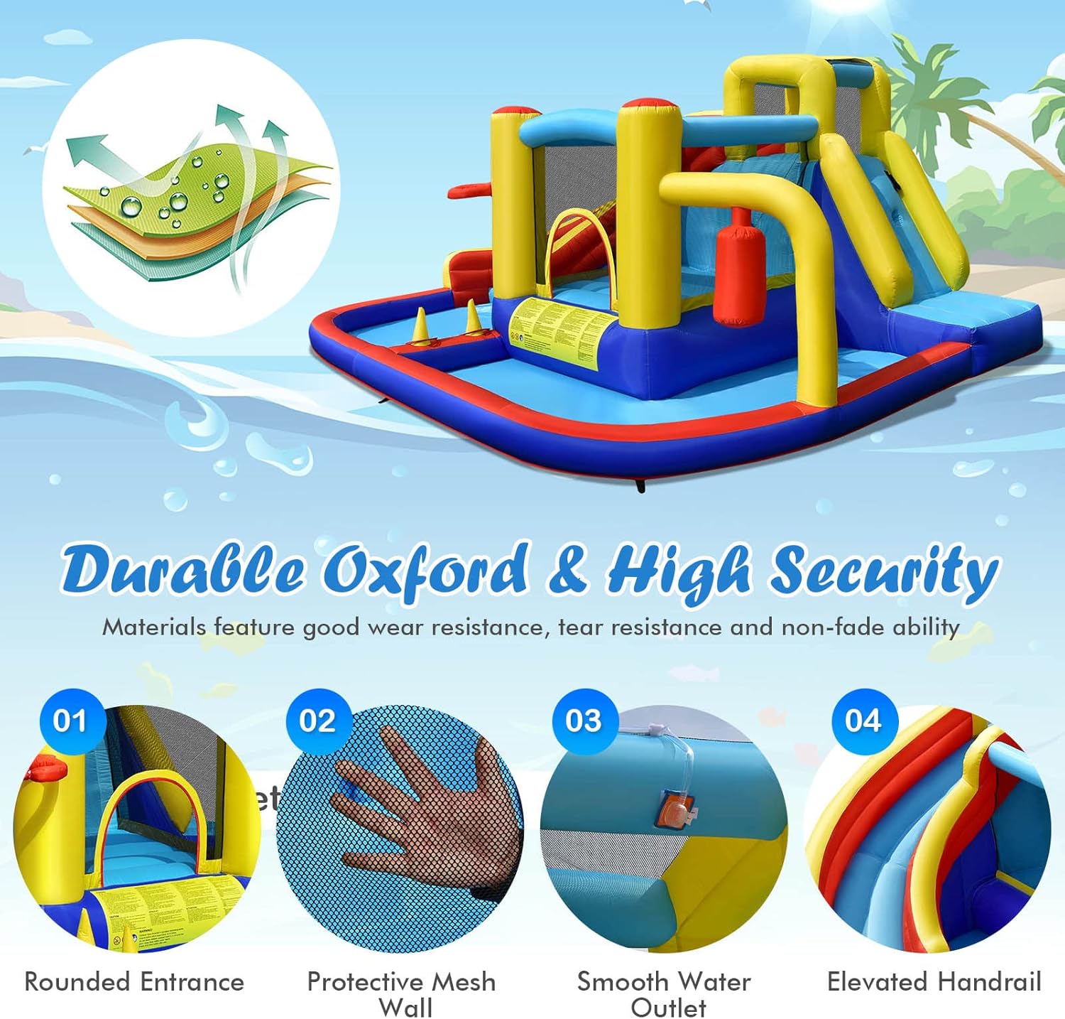 BOUNTECH Inflatable Water Slide, 6-in-1 Kids Water Park Jump Castle with 2 Splash Pools, Boxing, Water Slides Inflatables for Kids, Blow up Backyard Party Outdoor Water Slide Bounce House with Blower