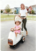 Kid's Rocking Pushchair/Ride-On Parent Push Car with Canopy, Music, Adjustable Handle, and Safety Features for Ages 12-60 Months Cream White with Olive Brown Accents