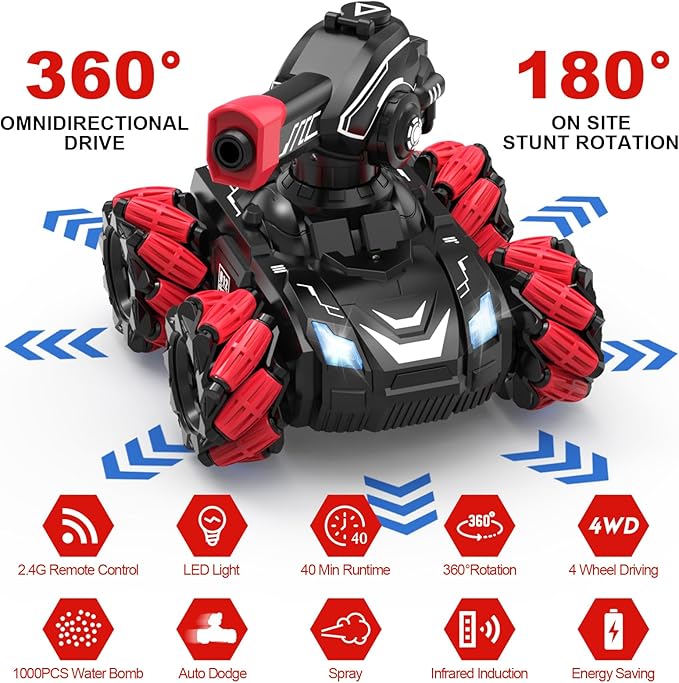 360° Rotating RC Spray Water Bomb Tank For Kids