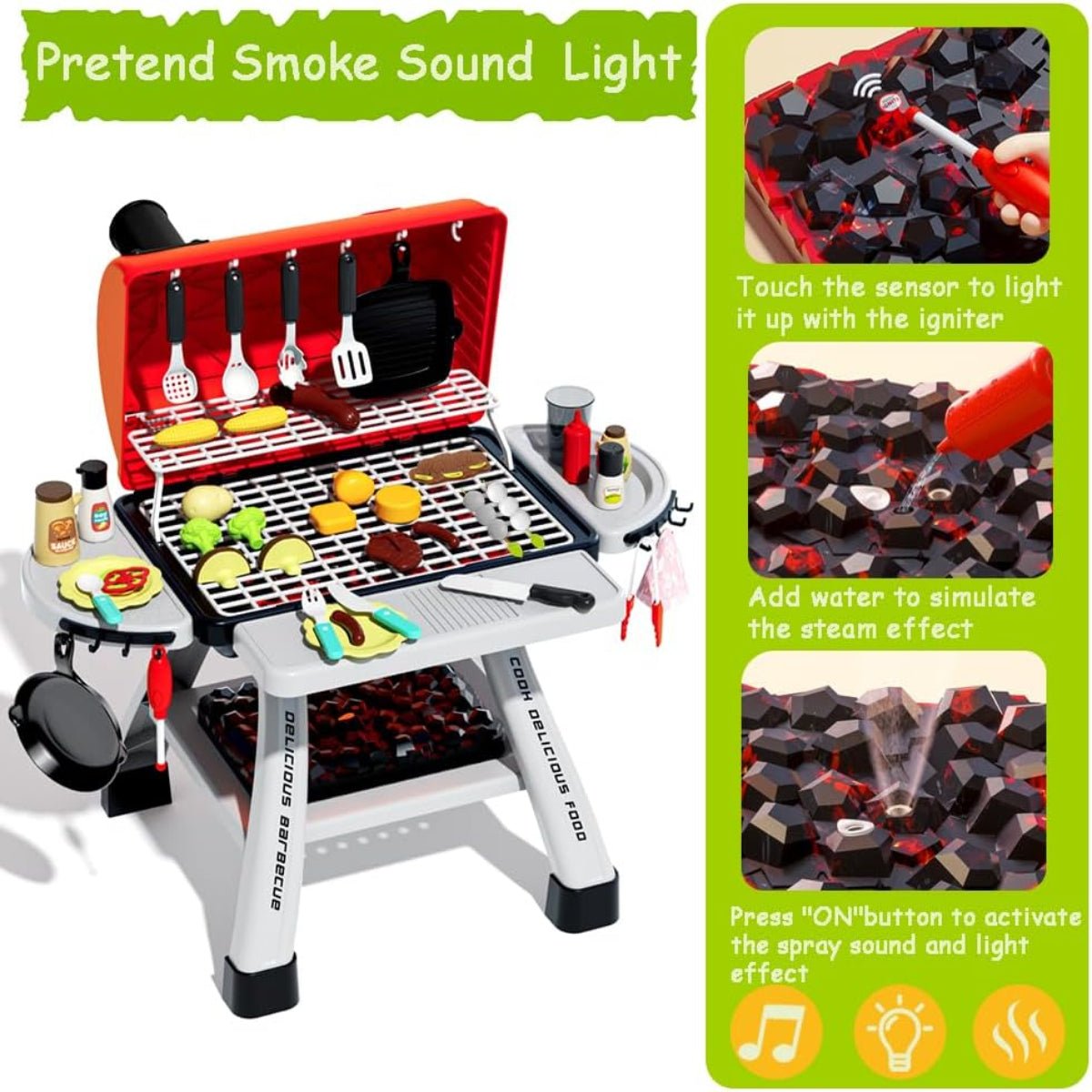 Kids BBQ Grill Set – 41 Pcs With Smoke & Lights