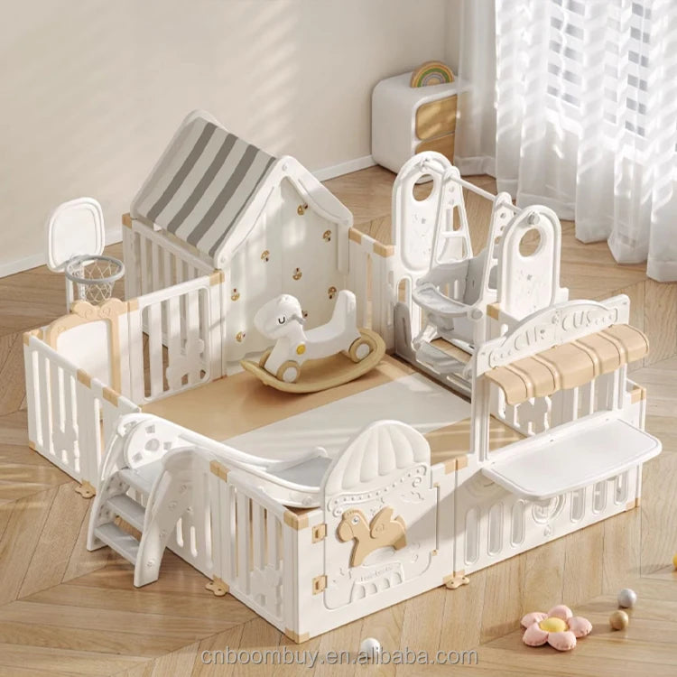 Folding Indoor Children Playground Play Pen Yard Kids Fence Safety Plastic Toy Baby Playpen With Slide and Swing